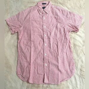 J.Crew Men's pink Striped shirt sleeve button down shirt linen& cotton sz Small